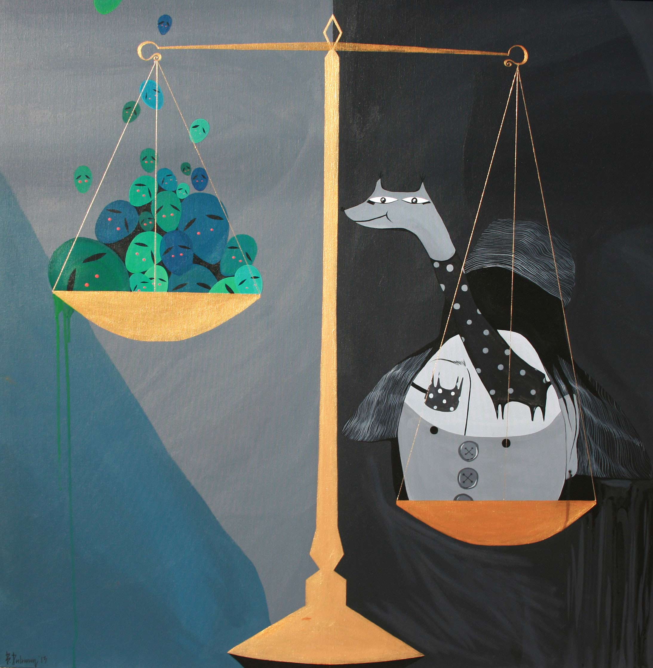 Dulguun - Acryl auf Leinwand 100x100 - drückt Relativität aus - Titel: Balance