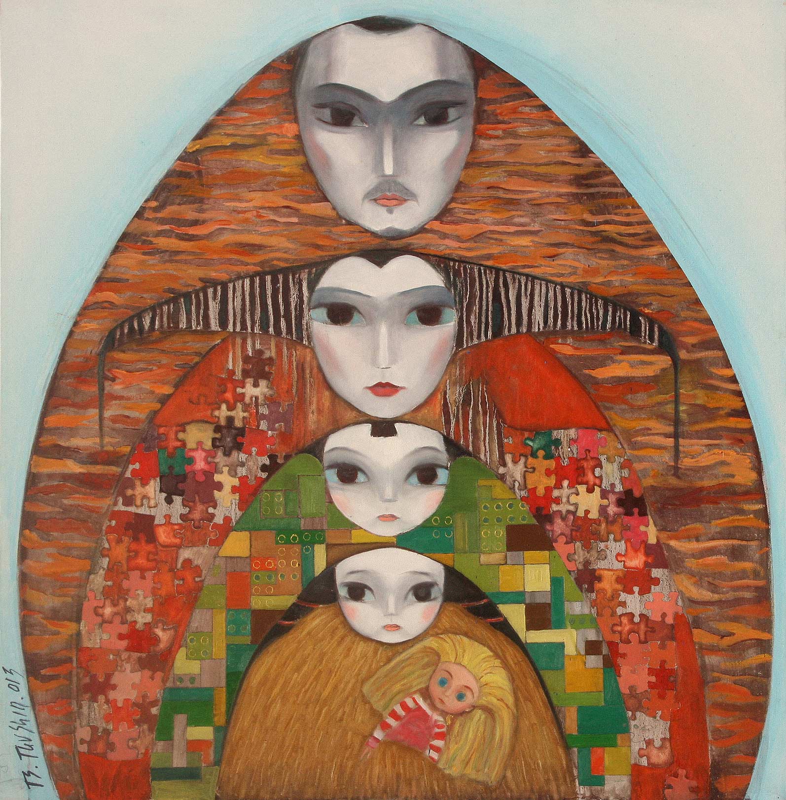 Öl auf Leinwand 100x100 - Darstellung der mongolischen Familie